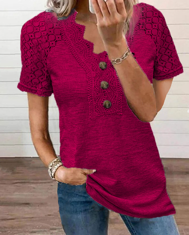 R&B | Damen T-Shirt mit kurzen Ärmeln und Spitze