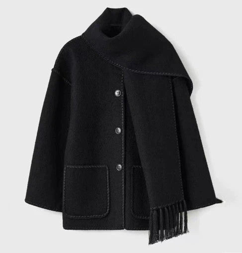 R&B | Mantel Poncho-Stil - Oversized Passform - Wollmischung - Hoher Kragen - 3/4 Ärmel