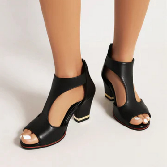 R&B | Sandalen Damen Bequem mit Absatz Schwarz