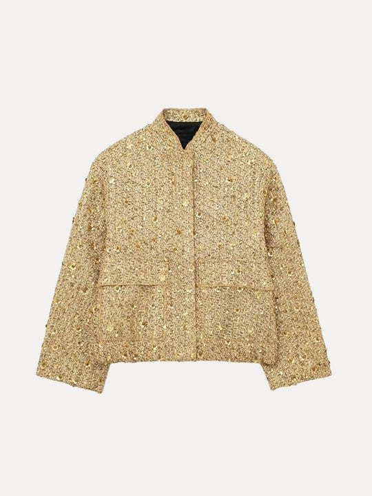 R&B | Damen Bomberjacke mit goldenen Pailletten und lässiger Passform für Party oder Freizeitgebrauch