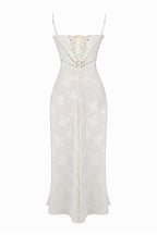 Retro Cremefarbene Maxi Kleid Mit Spitzeneinsatz hinten