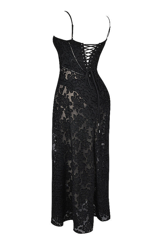 Retro Cremefarbene Maxi Kleid Mit Spitzeneinsatz hinten