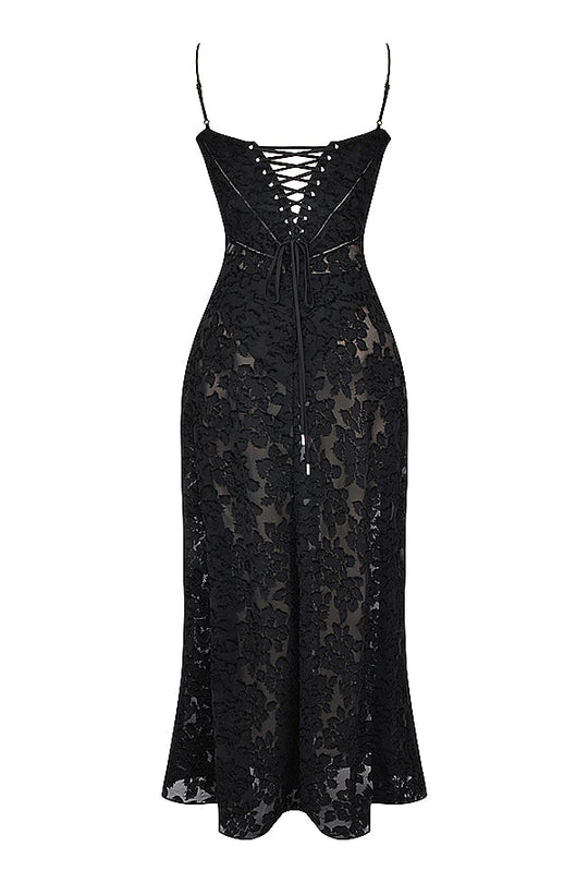 Retro Cremefarbene Maxi Kleid Mit Spitzeneinsatz hinten