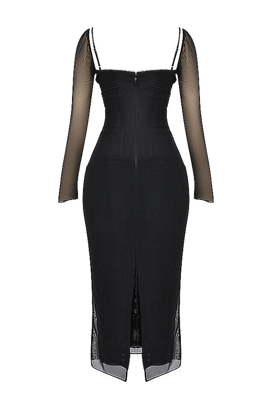 R&B | Elegantes Maxikleid mit tiefem Ausschnitt und langen Ärmeln