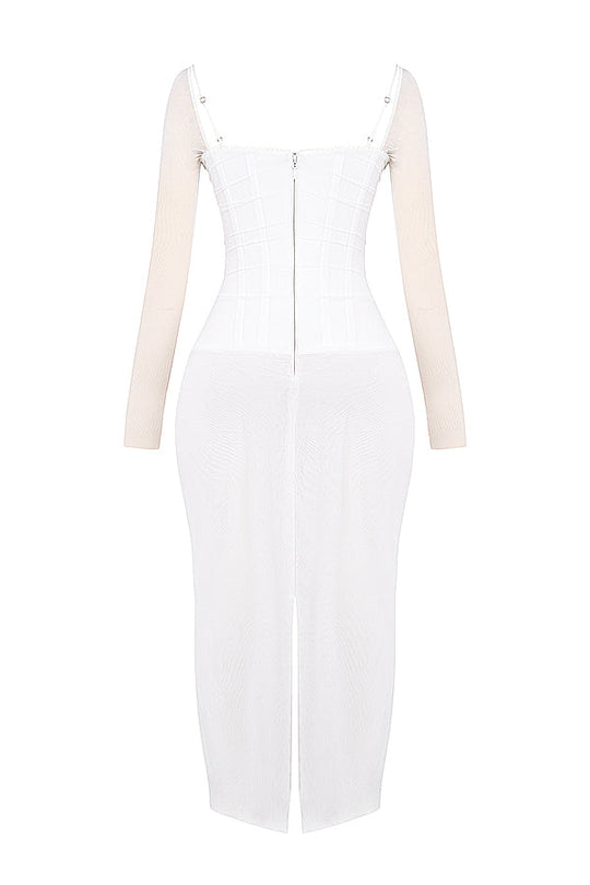 R&B | Elegantes Maxikleid mit tiefem Ausschnitt und langen Ärmeln