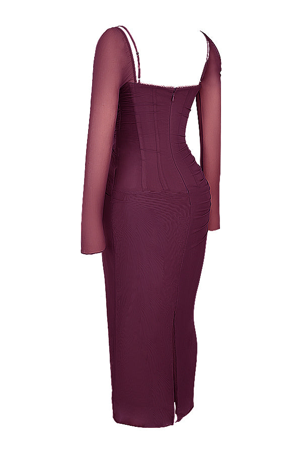 R&B | Elegantes Maxikleid mit tiefem Ausschnitt und langen Ärmeln