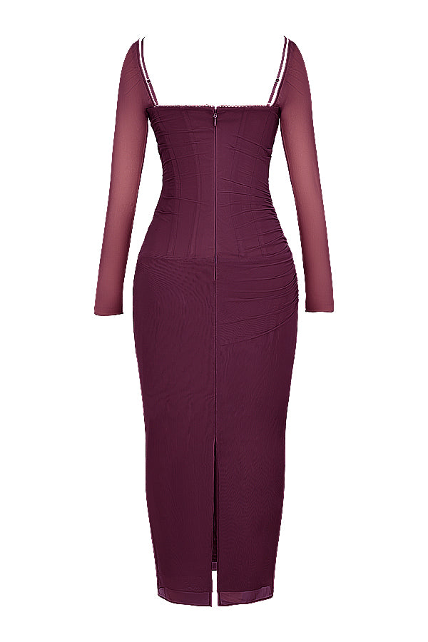 R&B | Elegantes Maxikleid mit tiefem Ausschnitt und langen Ärmeln