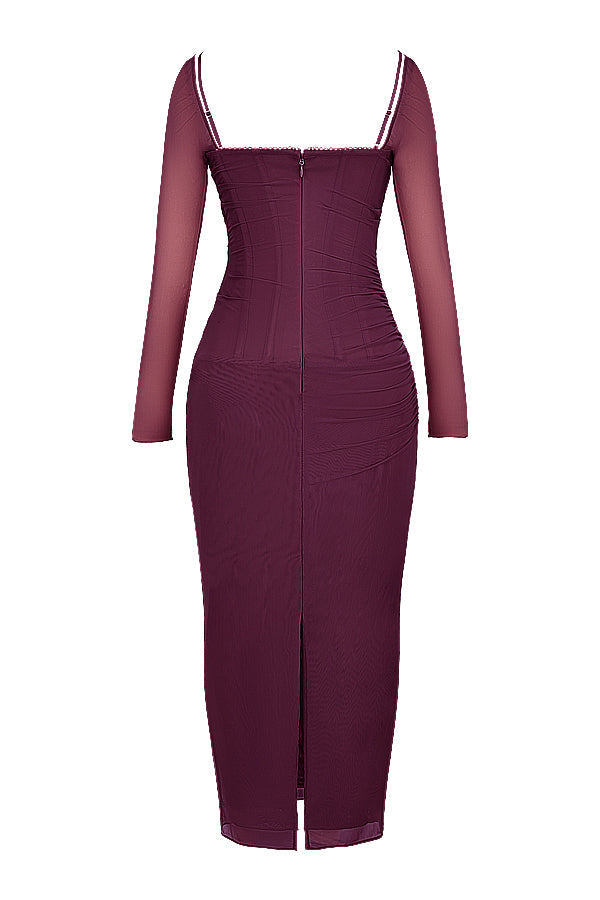 R&B | Elegantes Maxikleid mit tiefem Ausschnitt und langen Ärmeln