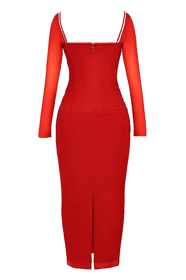 R&B | Elegantes Maxikleid mit tiefem Ausschnitt und langen Ärmeln