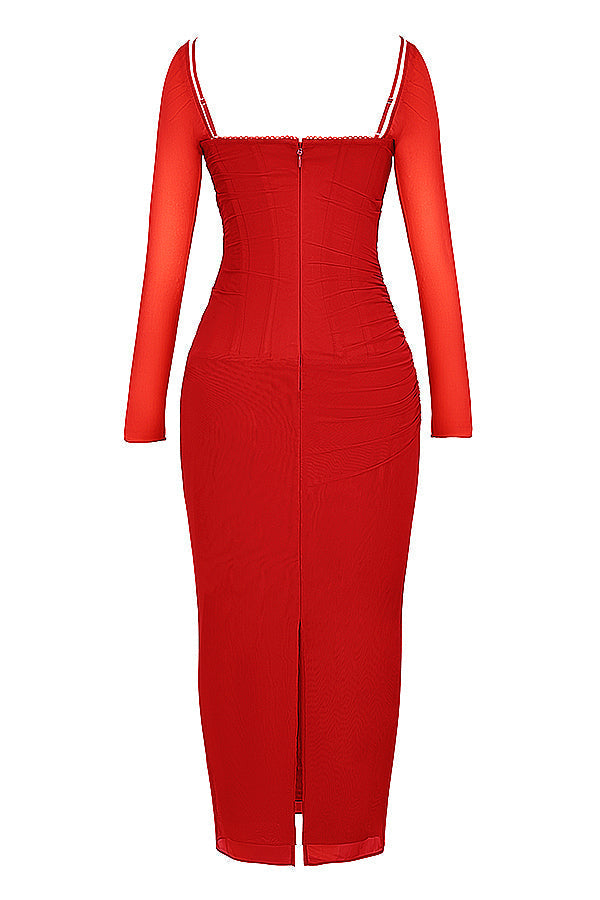 R&B | Elegantes Maxikleid mit tiefem Ausschnitt und langen Ärmeln