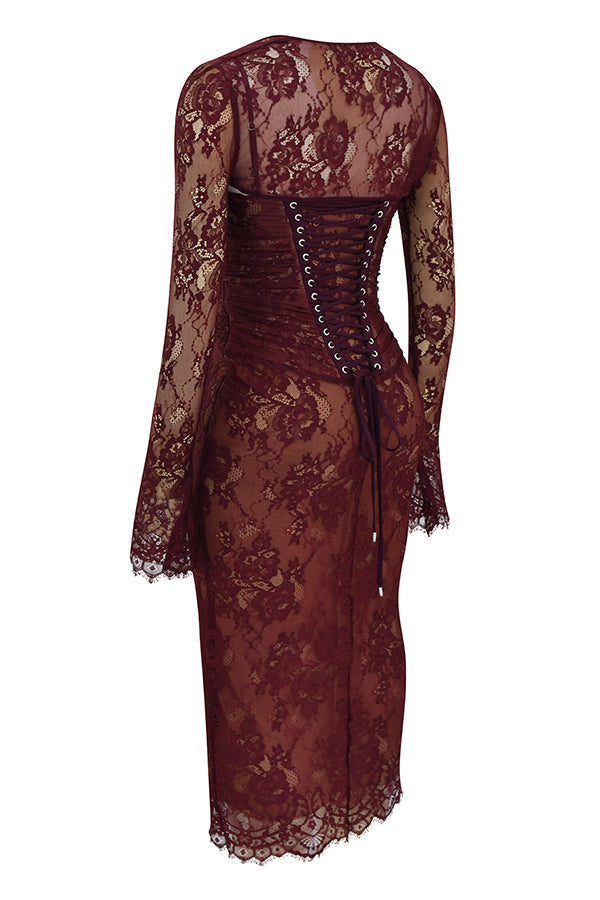 R&B | Midi Kleid aus Bordeauxrotem Spitze