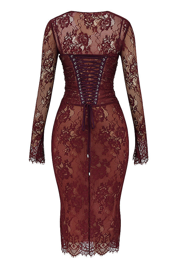 R&B | Midi Kleid aus Bordeauxrotem Spitze