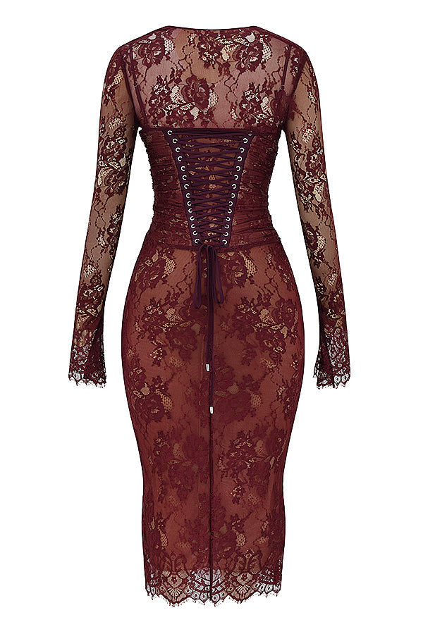 R&B | Midi Kleid aus Bordeauxrotem Spitze