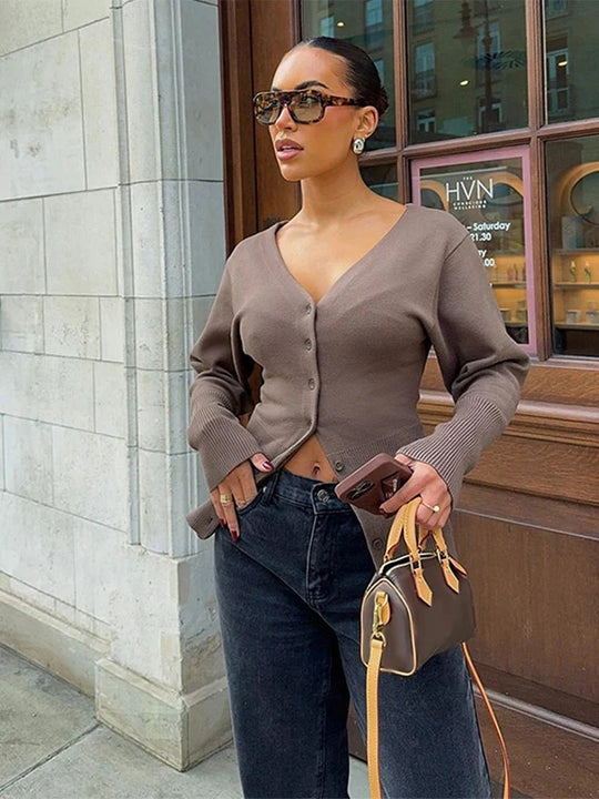 R&B | V-Ausschnitt Strickcardigan