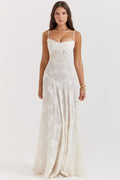 Retro Cremefarbene Maxi Kleid Mit Spitzeneinsatz hinten