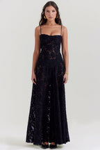Retro Cremefarbene Maxi Kleid Mit Spitzeneinsatz hinten