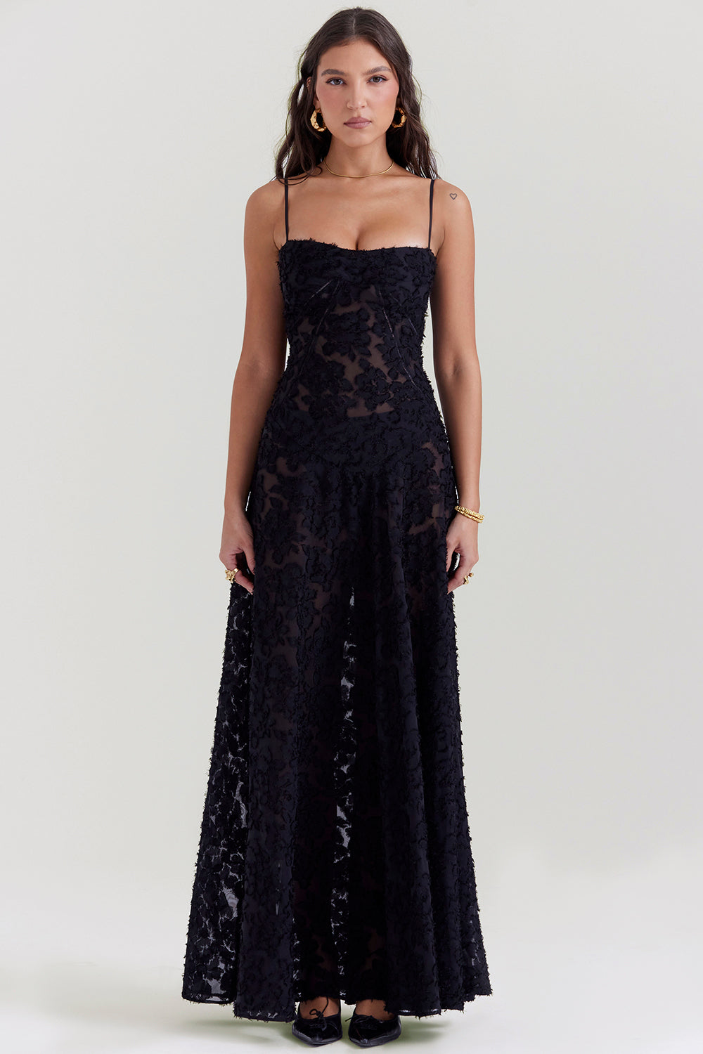 Retro Cremefarbene Maxi Kleid Mit Spitzeneinsatz hinten