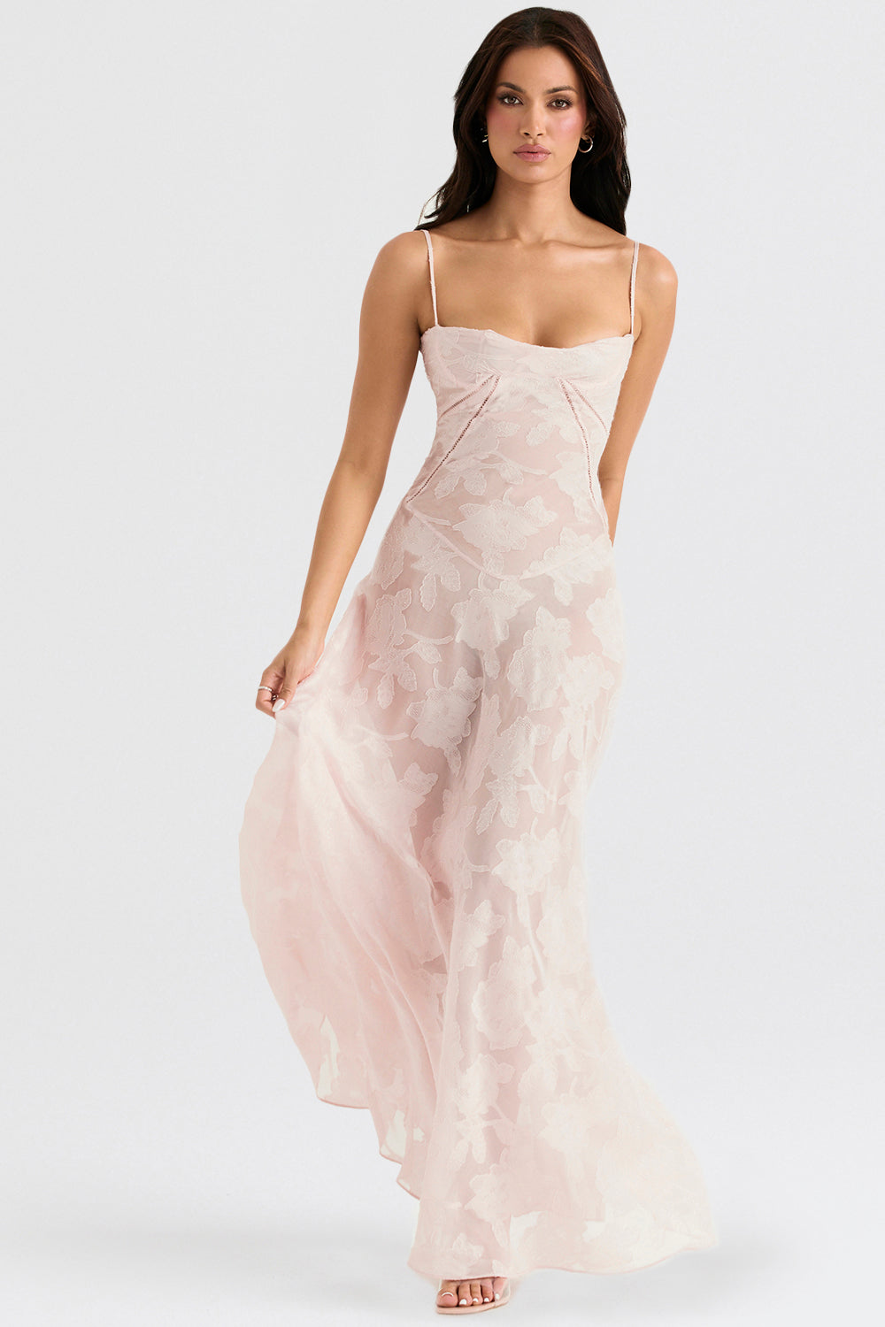 Retro Cremefarbene Maxi Kleid Mit Spitzeneinsatz hinten