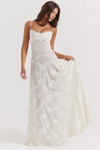 Retro Cremefarbene Maxi Kleid Mit Spitzeneinsatz hinten