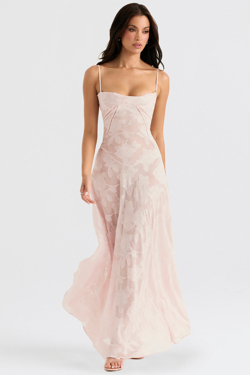 Retro Cremefarbene Maxi Kleid Mit Spitzeneinsatz hinten