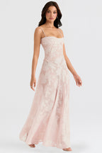 Retro Cremefarbene Maxi Kleid Mit Spitzeneinsatz hinten