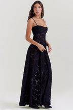 Retro Cremefarbene Maxi Kleid Mit Spitzeneinsatz hinten