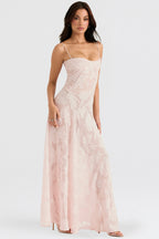 Retro Cremefarbene Maxi Kleid Mit Spitzeneinsatz hinten