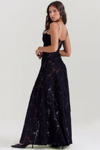 Retro Cremefarbene Maxi Kleid Mit Spitzeneinsatz hinten