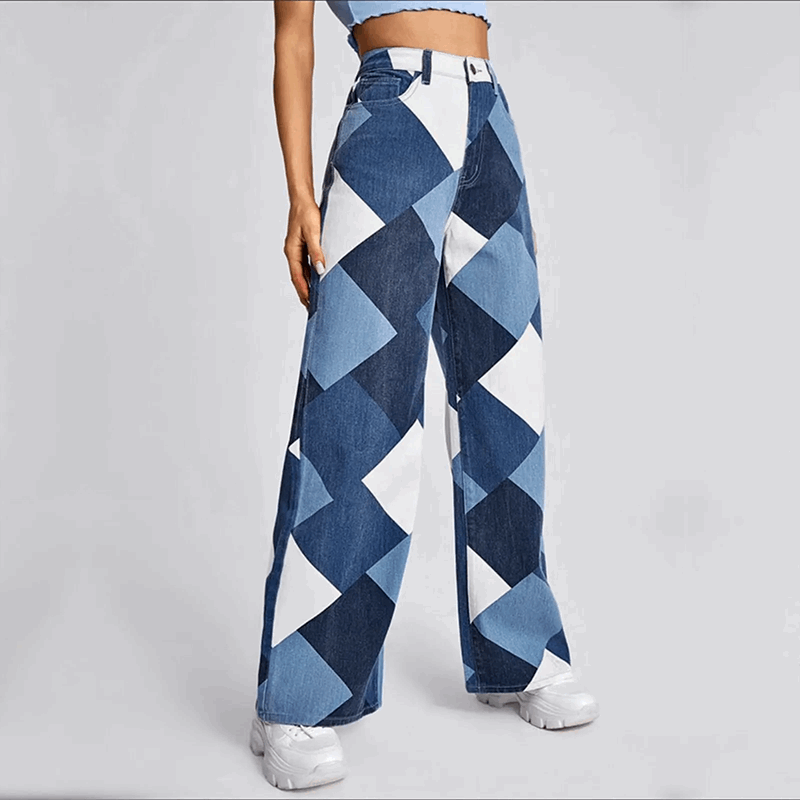 R&B | Damen Baggy Jeans Mit Reißverschluss Weite blaue Hosen