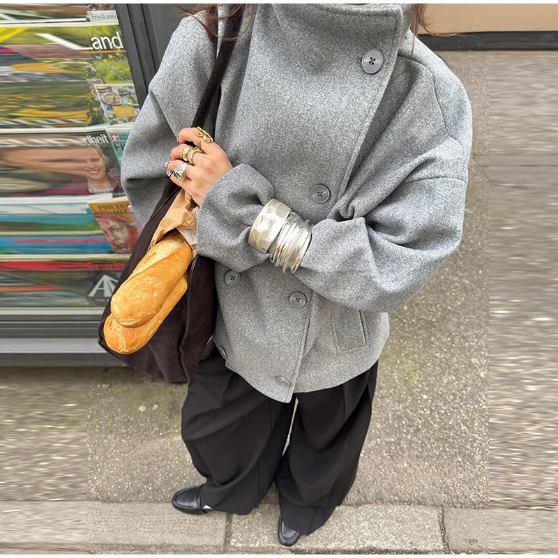 R&B | Wollmischung Jacke mit Hohem Kragen und Knöpfen