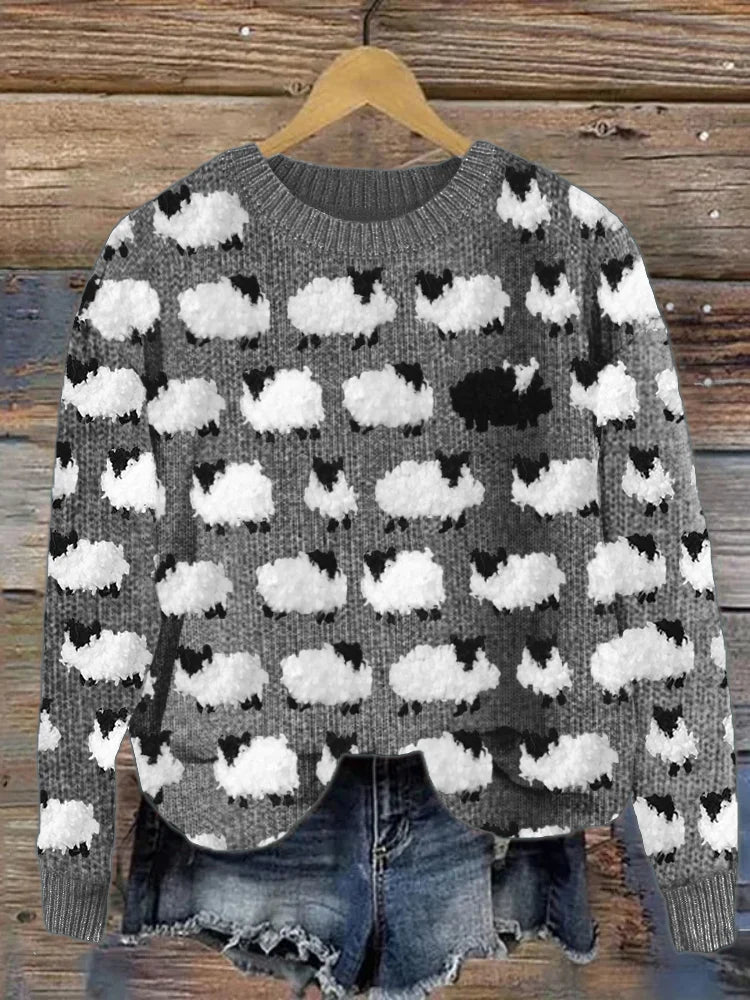 R&B | Strickpullover mit Schafmuster Weich und Warm Lustiges Design