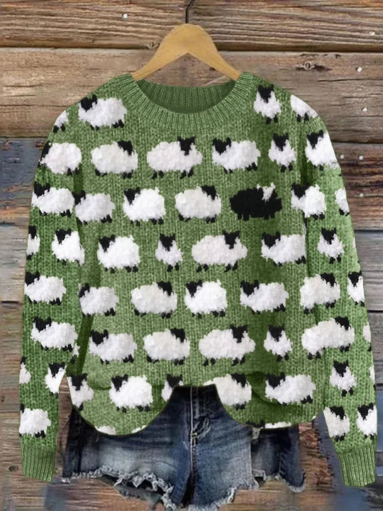 R&B | Strickpullover mit Schafmuster Weich und Warm Lustiges Design