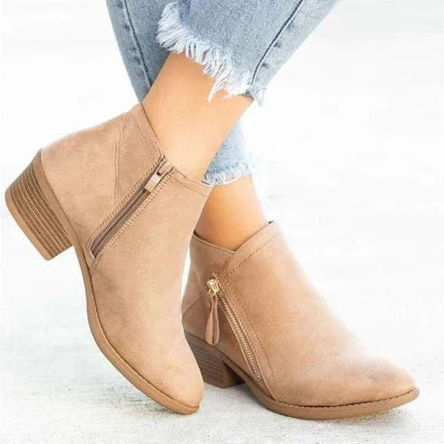R&B | Stiefeletten Wildleder Ähnliche Oberfläche Seitenreißverschluss Blockabsatz Strukturierte Passform