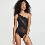R&B | Einfaches One Shoulder Panel Mesh Brasilianisches Einteiler Badeanzug