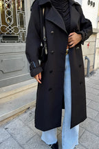 R&B | Schwarzer Trenchcoat Im Eleganten Design für Damen