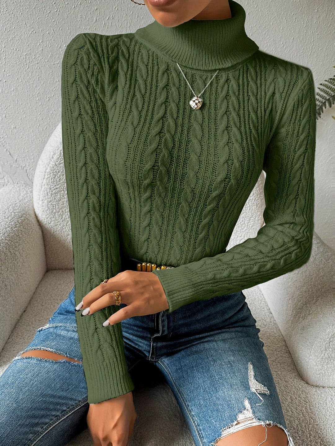 R&B | Solider Kabelstrick Rollkragenpullover für Frauen