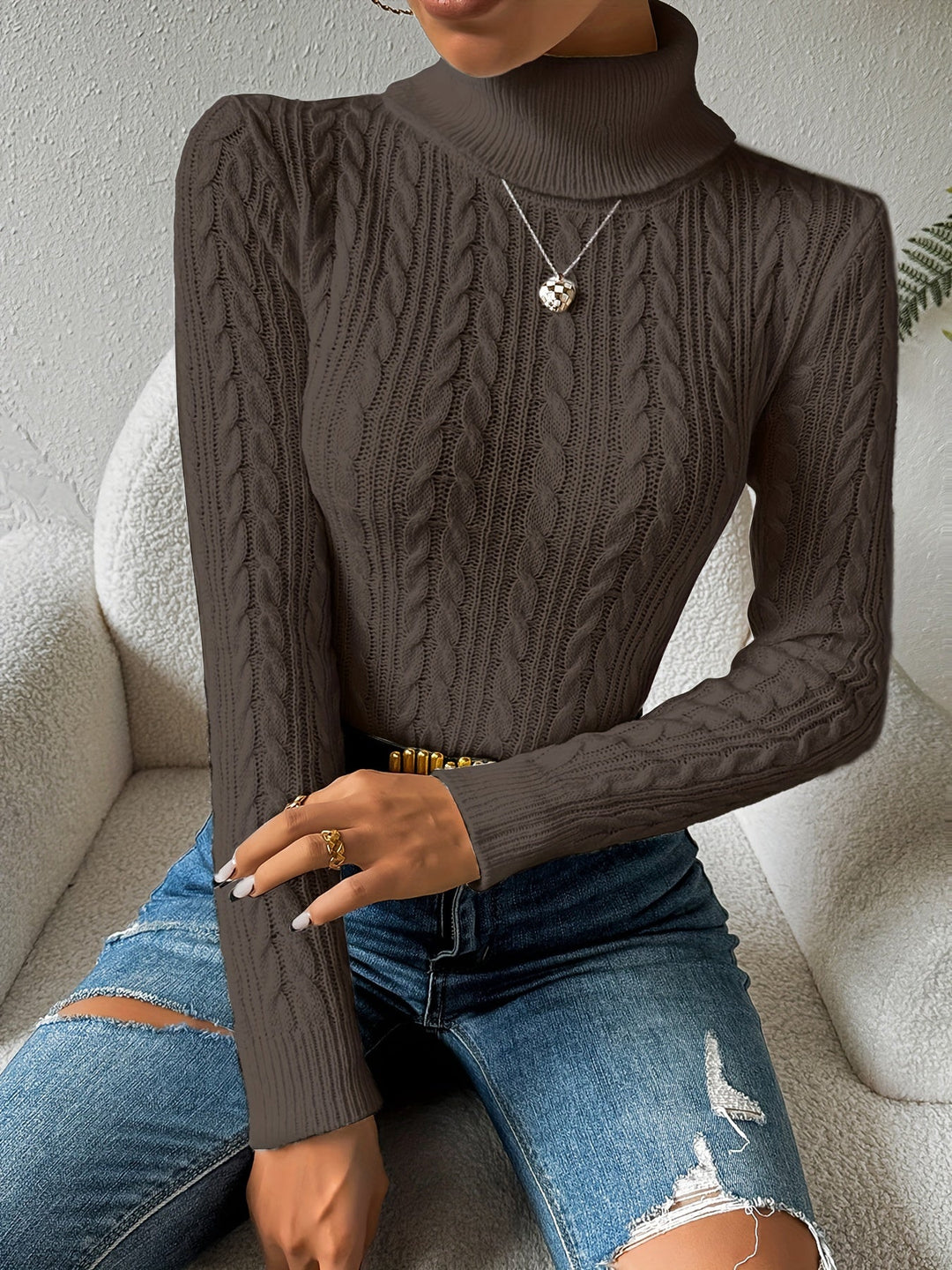 R&B | Solider Kabelstrick Rollkragenpullover für Frauen