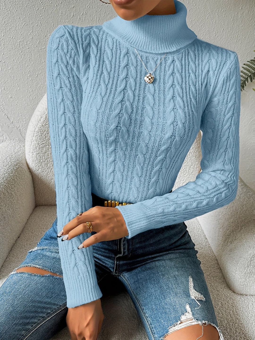 R&B | Solider Kabelstrick Rollkragenpullover für Frauen