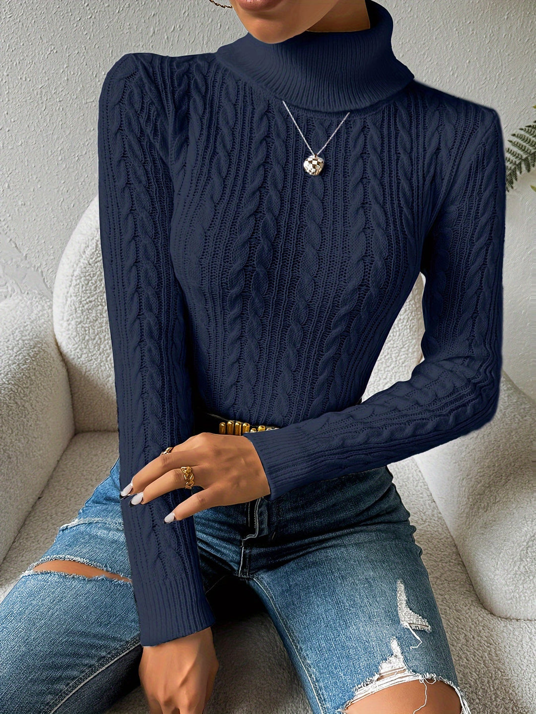 R&B | Solider Kabelstrick Rollkragenpullover für Frauen