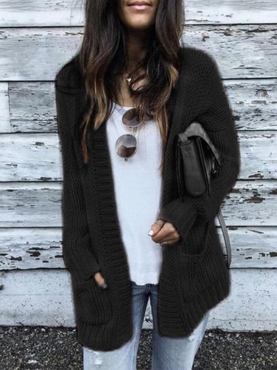 R&B | Strickjacke Gestrickt Offene Vorderseite Entspannt Passform mit Taschen