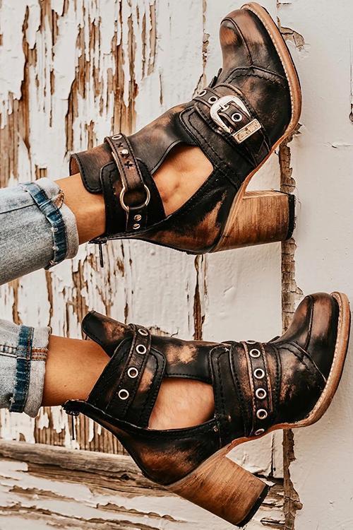 R&B | Rustikales Stiefelette mit Blockabsatz
