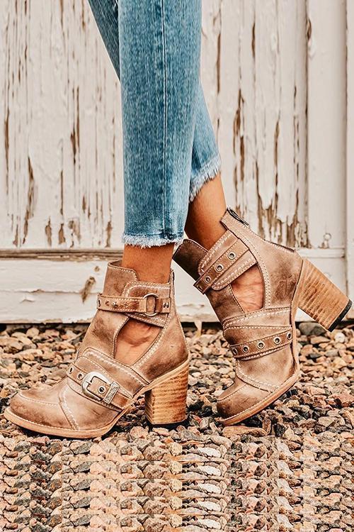 R&B | Rustikales Stiefelette mit Blockabsatz