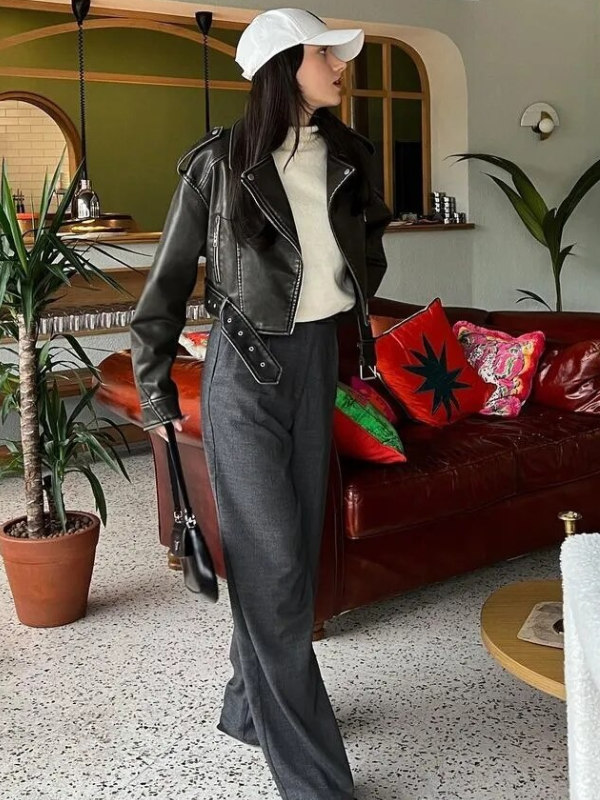 R&B | Kurz Geschnittene Bikerjacke - Vintage & Stilvoll