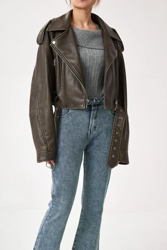 R&B | Kurz Geschnittene Bikerjacke - Vintage & Stilvoll