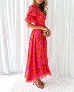 R&B | Elegante Maxikleid In Rot Rosa