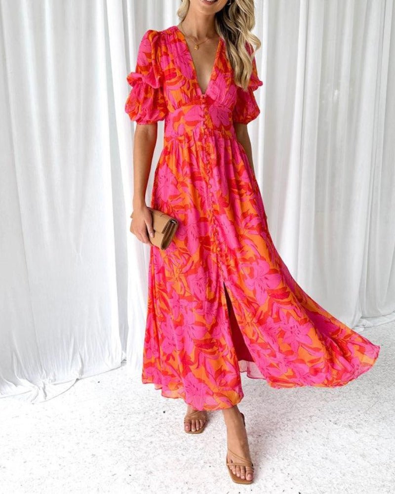 R&B | Elegante Maxikleid In Rot Rosa