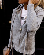 R&B | Grau Strick Hoodie mit Reißverschluss Wolle Komfortabel und Warm
