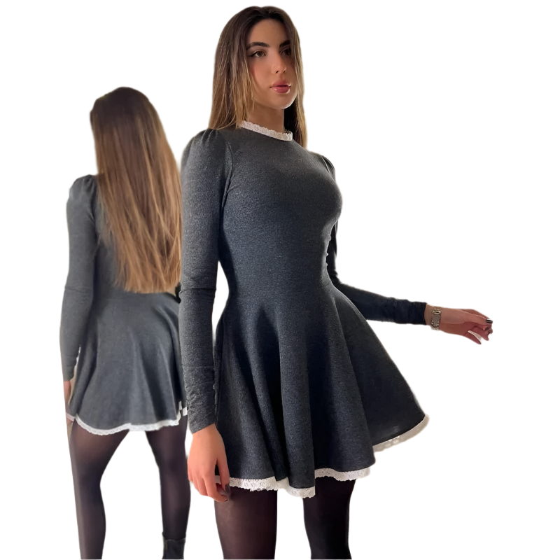 R&B | Weibliche Spitzen A-Linien Mini Kleid