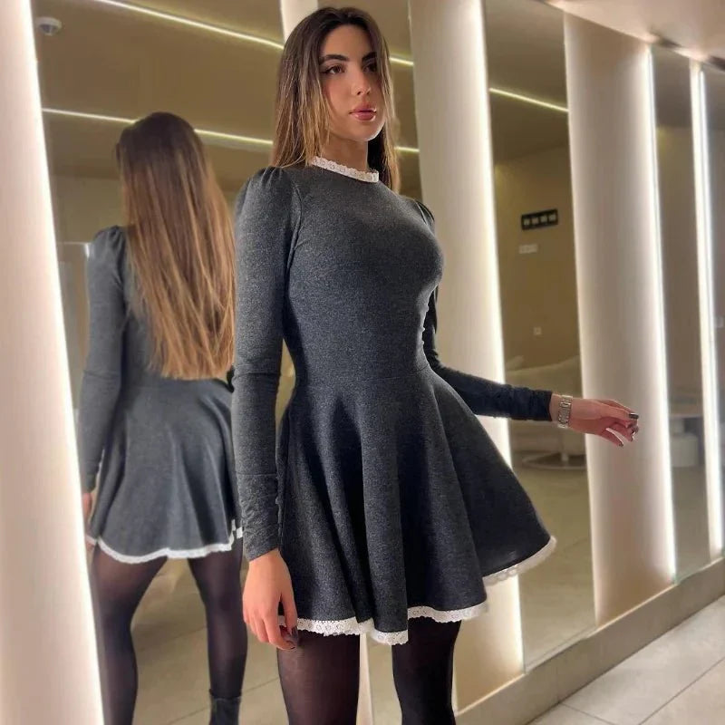 R&B | Weibliche Spitzen A-Linien Mini Kleid