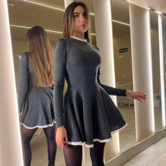 R&B | Weibliche Spitzen A-Linien Mini Kleid